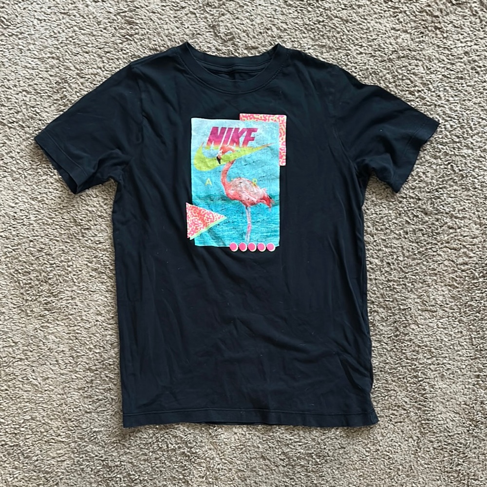 Nike Black Tee with Vibrant Flamingo Design